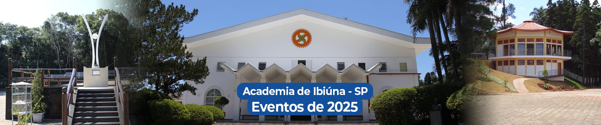 Banner desktop 1920x400 2 Programação de Seminários e Eventos para 2025 - SP Nos mais de 40 eventos anuais, esta Academia recebe acima de 30 mil pessoas em suas amplas dependências. São quatro salões, e o maior deles tem capacidade para mais de 1000 participantes. Contamos também com alojamentos feminino e masculino, refeitório e estacionamentos para 1.000 automóveis e 300 ônibus, lanchonete, livraria e muito verde.