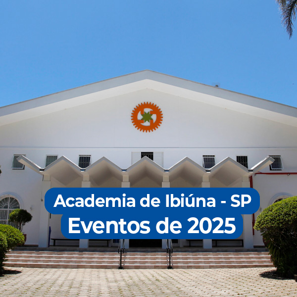 Formato mobile site 600x600 4 Programação de Seminários e Eventos para 2025 - SP Nos mais de 40 eventos anuais, esta Academia recebe acima de 30 mil pessoas em suas amplas dependências. São quatro salões, e o maior deles tem capacidade para mais de 1000 participantes. Contamos também com alojamentos feminino e masculino, refeitório e estacionamentos para 1.000 automóveis e 300 ônibus, lanchonete, livraria e muito verde.