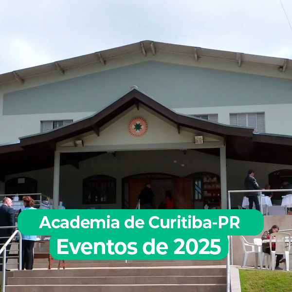 Formato mobile site 600x600 2 Programação de Seminários e Eventos para 2025 - PR A Academia está localizada na região metropolitana de Curitiba – Fazenda Rio Grande e tem uma estrutura aconchegante com 02 salões, alojamentos, refeitório e estacionamento. Nas refeições são servidos alguns temperos e verduras colhidos na horta local, cultivada por voluntários. Além disso, a Academia conta com uma rica área verde, permitindo aos participantes um contato com a natureza, apreciando bela paisagem e a vivência da unidade entre todos os seres.