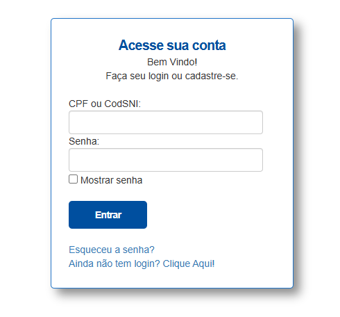 Formulário para fazer o login para o sistema de compras e pagamentos de eventos da Seicho-No-Ie do Brasil