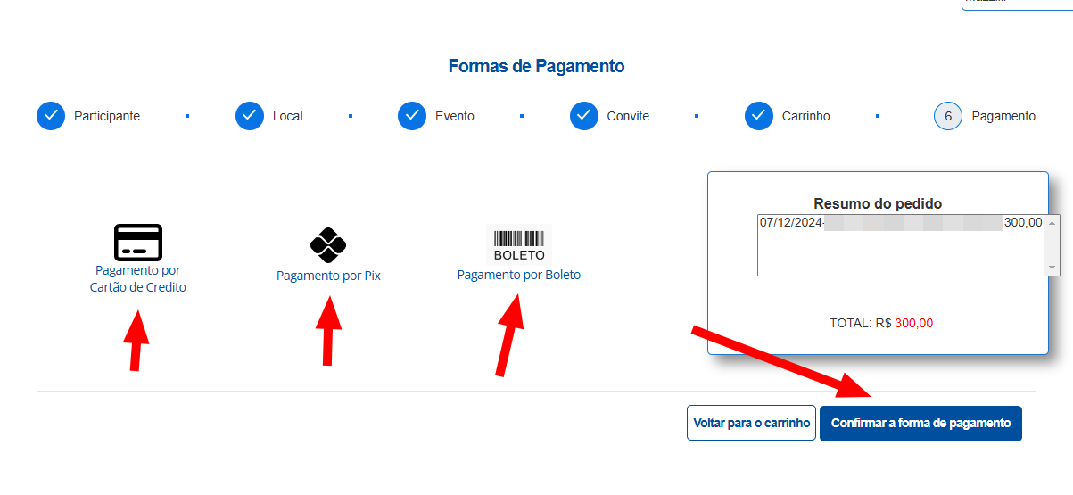 Como confirmar a forma de pagamento para adquirir um evento da Seicho-No-Ie